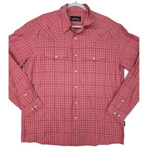 Orvis Shirt Mens Large Red Plaid Long Sleeve Snap Front Western Lightweight